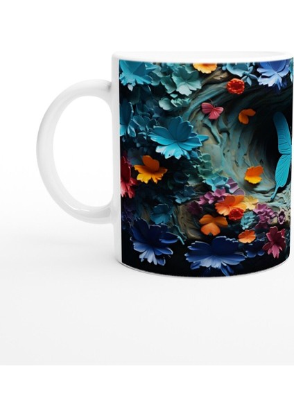 Çiçekler Bahçesinde Parlayan Mavi Kelebek Baskılı Kupa Bardak fiyatları