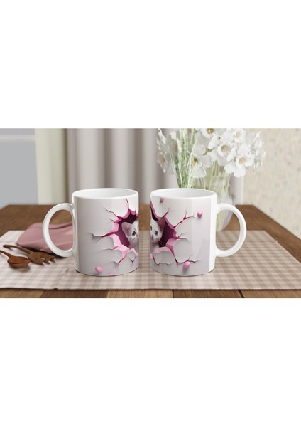Pembe Çatlak Duvardan Bakan Iki Beyaz Kedi Temalı Baskılı Kupa Bardak indirimleri