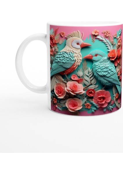 Çiçekli Tropikal Kuş Baskılı Kupa Bardak