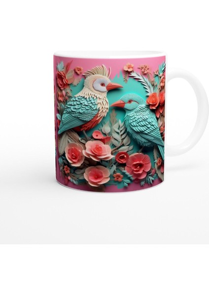 Çiçekli Tropikal Kuş Baskılı Kupa Bardak modelleri