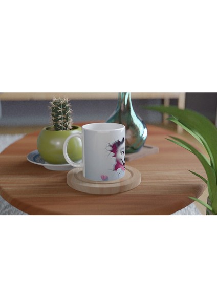 Pembe Arka Planlı Çatlak Duvardan Bakan Neşeli Kurt Temalı Baskılı Kupa Bardak fırsatları