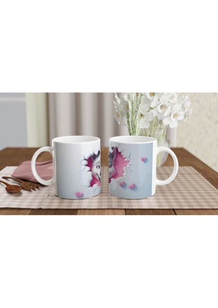 Pembe Arka Planlı Çatlak Duvardan Bakan Neşeli Kurt Temalı Baskılı Kupa Bardak indirimleri