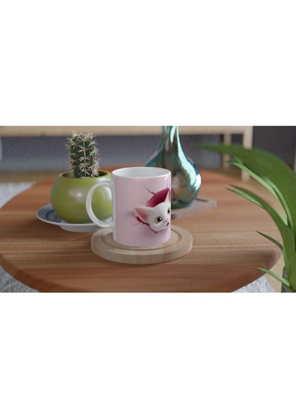 Pembe Duvar Kırığından Bakan Ikiz Yavru Kediler Baskılı Kupa Bardak fırsatları