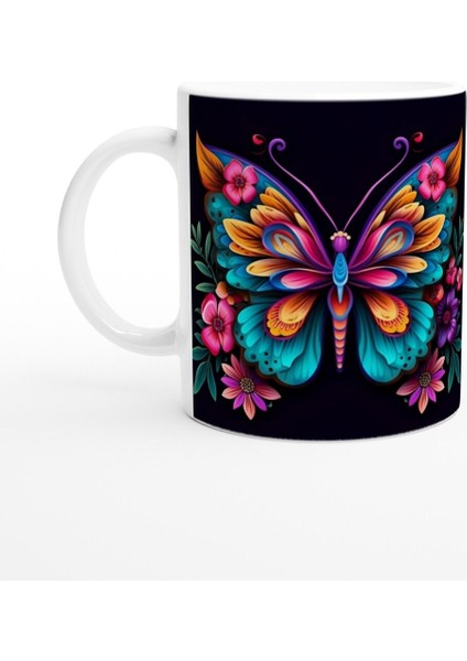 Renk Cümbüşü Çiçekli Kelebek Kupa Bardak