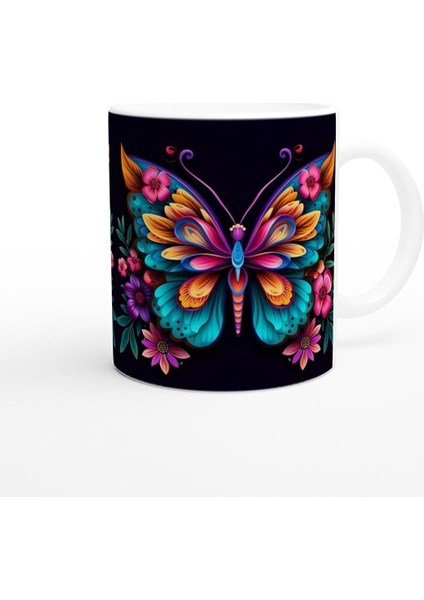 Renk Cümbüşü Çiçekli Kelebek Kupa Bardak modelleri