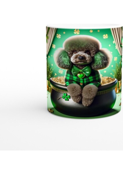 Şans Kazanında Oturan Poodle Temalı Baskılı Kupa Bardak