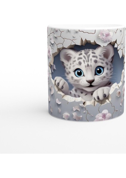 Duvarı Çatlatan Kar Leoparı Yavrusu Temalı Baskılı Kupa Bardak