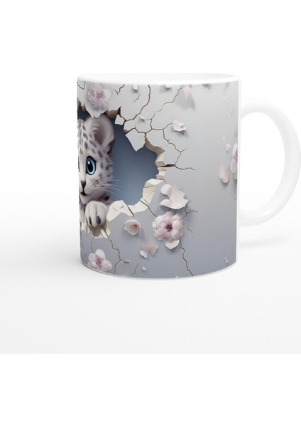 Duvarı Çatlatan Kar Leoparı Yavrusu Temalı Baskılı Kupa Bardak modelleri