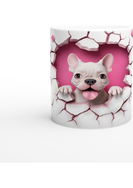 Kalpli Çatlak Duvardan Bakan Fransız Bulldog Temalı Baskılı Kupa Bardak