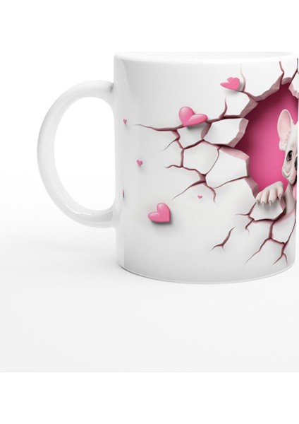 Kalpli Çatlak Duvardan Bakan Fransız Bulldog Temalı Baskılı Kupa Bardak fiyatları