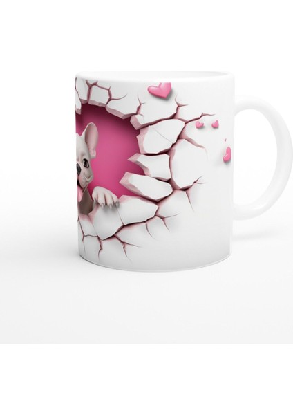 Kalpli Çatlak Duvardan Bakan Fransız Bulldog Temalı Baskılı Kupa Bardak modelleri