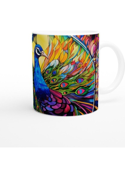 Gökkuşağı Kanatlı Tavus Kuşu Vitray Desenli Baskılı Kupa Bardak fiyatları