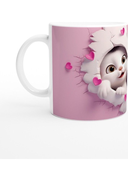 Kalp Çatlaktan Bakan Neşeli Kedi Çifti Temalı Baskılı Kupa Bardak fiyatları