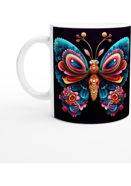 Neon Renkli Gökkuşağı Kelebek Kupa Bardak