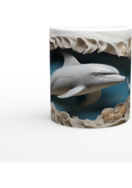 Doğal Mercan Yapıları Arasında Yunus Temalı Su Altı Kupa Bardak