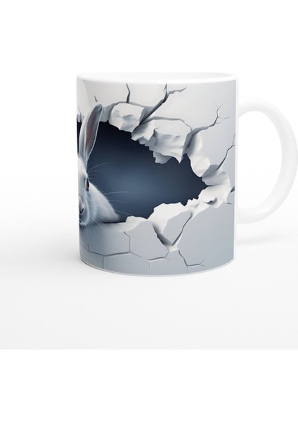 Duvarı Delen Meraklı Beyaz Tavşan Baskılı Kupa Bardak modelleri