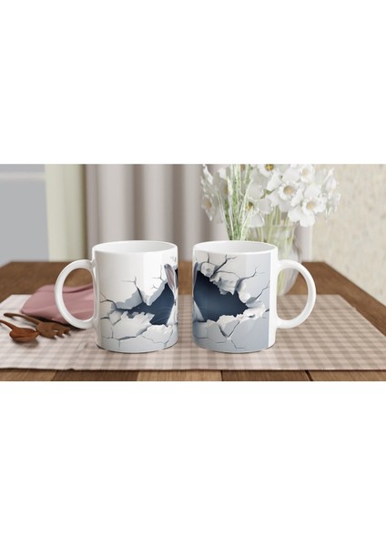 Duvarı Delen Meraklı Beyaz Tavşan Baskılı Kupa Bardak indirimleri