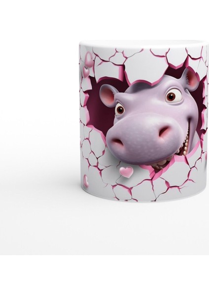 Kalpli Duvarı Delen Sevimli Su Aygırı Temalı Baskılı Kupa Bardak