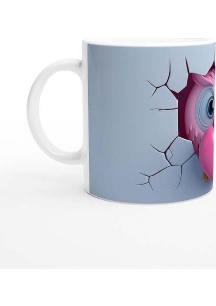 Pembe Kalp Tutan Baykuş Temalı Baskılı Kupa Bardak fiyatları