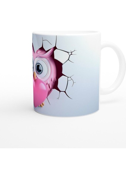 Pembe Kalp Tutan Baykuş Temalı Baskılı Kupa Bardak modelleri