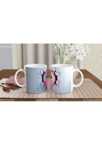 Pembe Kalp Tutan Baykuş Temalı Baskılı Kupa Bardak indirimleri