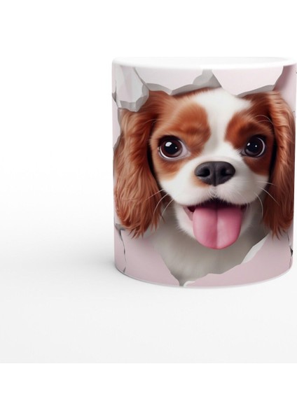 Pembe Çatlak Duvar Arasından Bakan Sevimli Köpek Temalı Baskılı Kupa Bardak