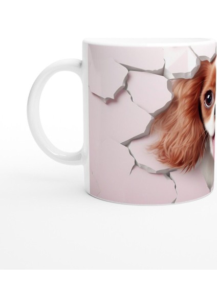 Pembe Çatlak Duvar Arasından Bakan Sevimli Köpek Temalı Baskılı Kupa Bardak fiyatları