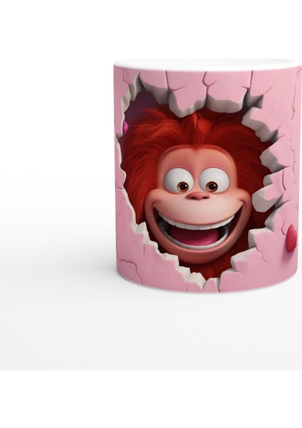 Pembe Kalpli Duvarı Yırtan Neşeli Orangutan Temalı Baskılı Kupa Bardak
