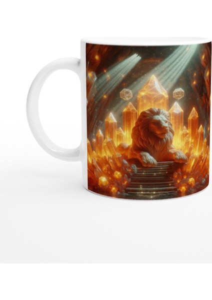 Aslan Burcu Baskılı Kahve Kupası - Büyülü Kristal Mağarası Temalı Vs3