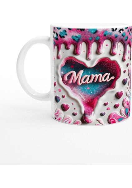 Mama Yazılı Sanatsal Desenli Kalpli Anneler Günü Kupa Bardak