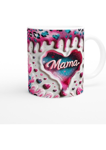 Mama Yazılı Sanatsal Desenli Kalpli Anneler Günü Kupa Bardak modelleri