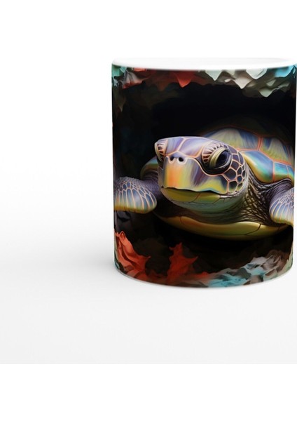 Soyut Renk Dalgaları Arasında Deniz Kaplumbağası Kupa Bardak