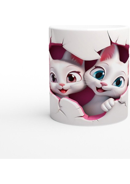 Çatlak Duvar Arasından Bakan Sevimli Çift Kedi Baskılı Kupa Bardak