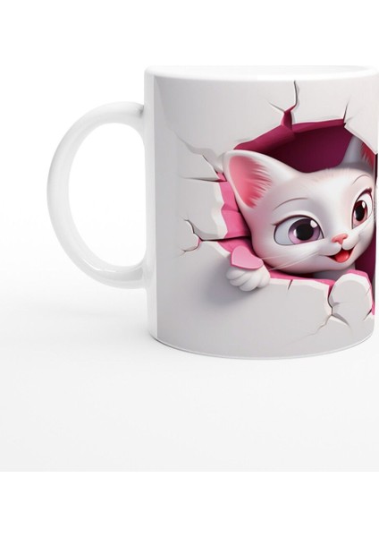 Çatlak Duvar Arasından Bakan Sevimli Çift Kedi Baskılı Kupa Bardak fiyatları