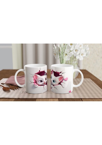 Çatlak Duvar Arasından Bakan Sevimli Çift Kedi Baskılı Kupa Bardak indirimleri