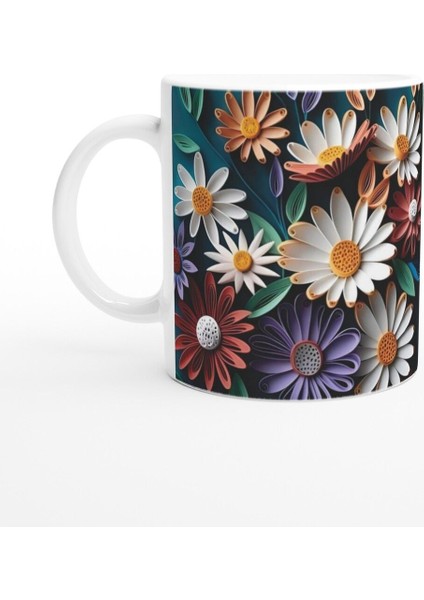 Kağıt Kesim Sanatı Stilinde Renkli Papatya Kupa Bardak