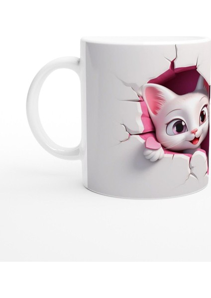 Kalp Figürlü Çatlak Duvardan Bakan Neşeli Kediler Temalı Baskılı Kupa Bardak fiyatları