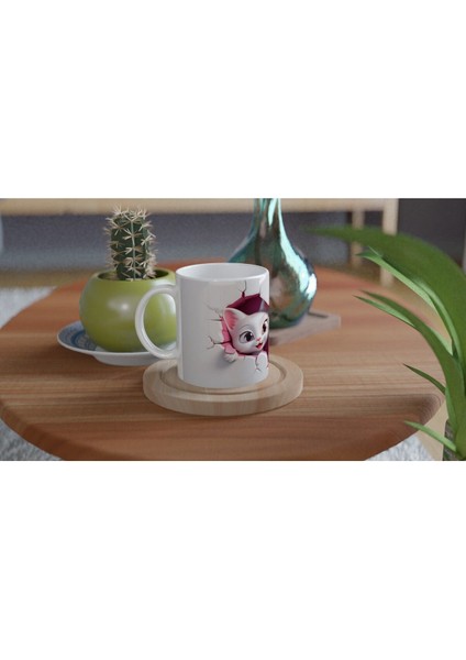 Kalp Figürlü Çatlak Duvardan Bakan Neşeli Kediler Temalı Baskılı Kupa Bardak fırsatları