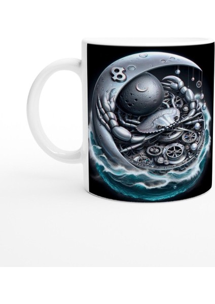 Yengeç Burcu Baskılı Kahve Kupası - Zamanın Çarkları Astroloji Mekanizması Vs2