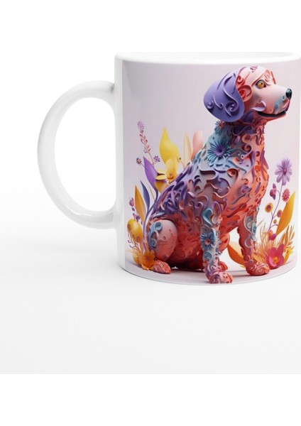 Çiçekli Sevimli Köpek Kupa Bardak