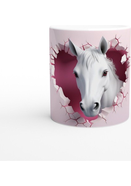 Duvarı Delen Beyaz At Temalı Baskılı Kupa Bardak