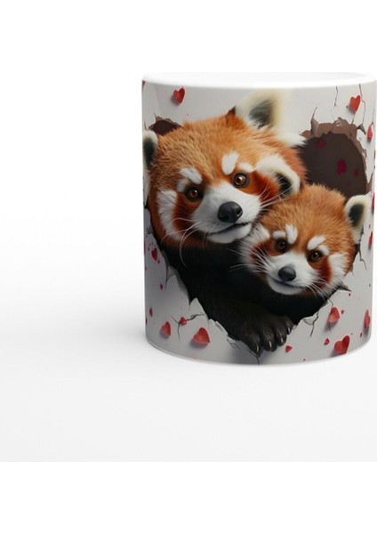 Kalp Kırığı Arasından Bakan Kırmızı Panda Çifti Temalı Baskılı Kupa Bardak