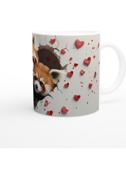 Kalp Kırığı Arasından Bakan Kırmızı Panda Çifti Temalı Baskılı Kupa Bardak modelleri