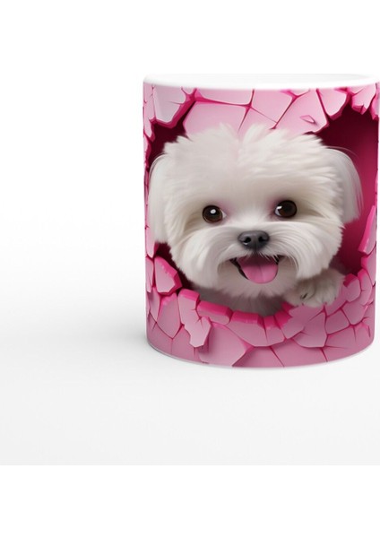 Pembe Çatlaktan Bakan Maltese Temalı Baskılı Kupa Bardak