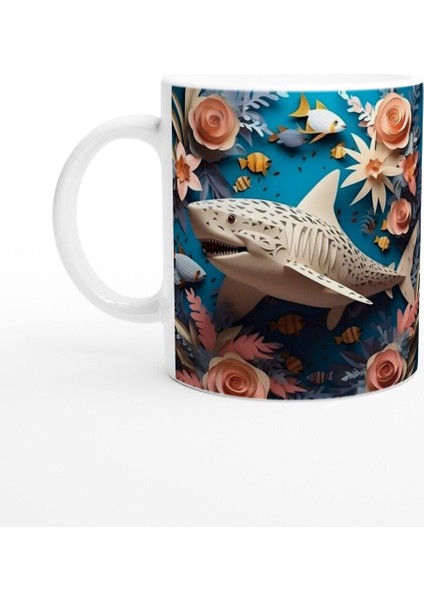 Çiçekli Köpek Balığı Baskılı Kupa Bardak