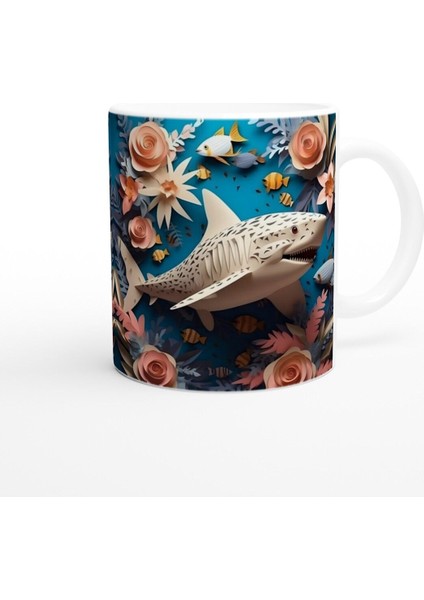 Çiçekli Köpek Balığı Baskılı Kupa Bardak modelleri