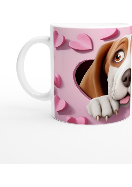 Kalpli Pembe Zeminden Bakan Sevimli Köpek Baskılı Kupa Bardak fiyatları