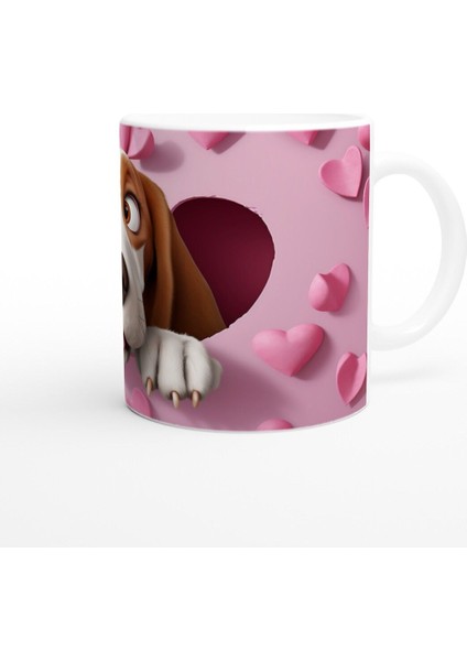 Kalpli Pembe Zeminden Bakan Sevimli Köpek Baskılı Kupa Bardak modelleri