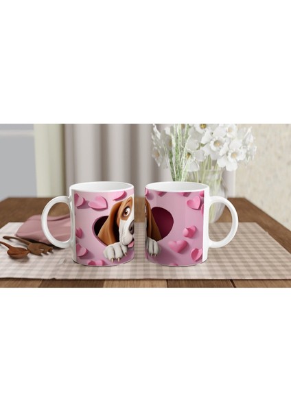 Kalpli Pembe Zeminden Bakan Sevimli Köpek Baskılı Kupa Bardak indirimleri