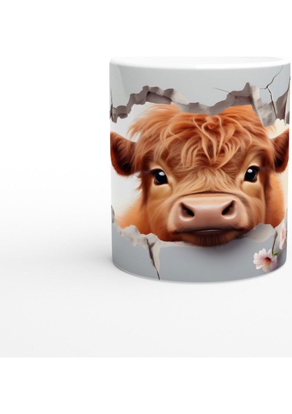 Pembe Çiçekler Arasında Beliren Sevimli Inek Baskılı Kupa Bardak